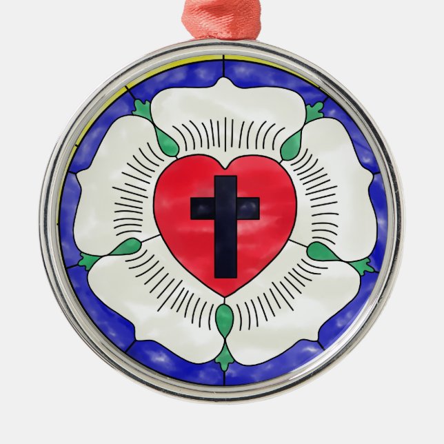 Luther Rose Stained Glass Window Metal Tree Decoration (Front)