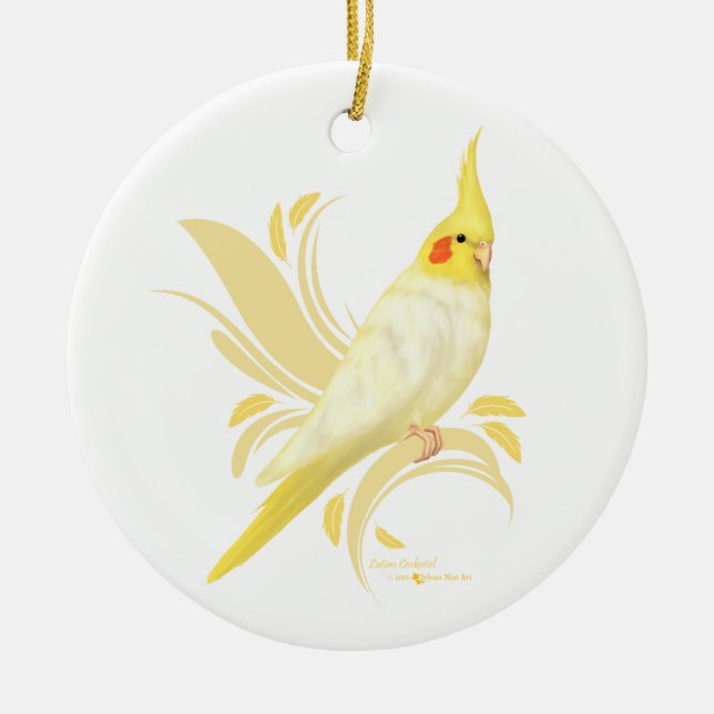 Lutino Cockatiel Ceramic Tree Decoration (Front)
