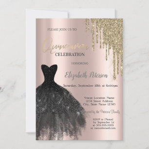 Luuxury Gold Glitter Drips,Dress 15th Birthday Invitation