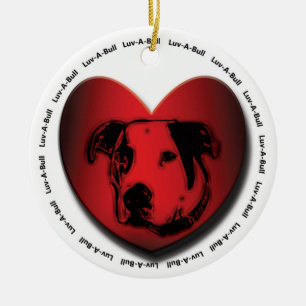 Luv-A-Bull American Bulldog Pit Bull Heart Ceramic Tree Decoration