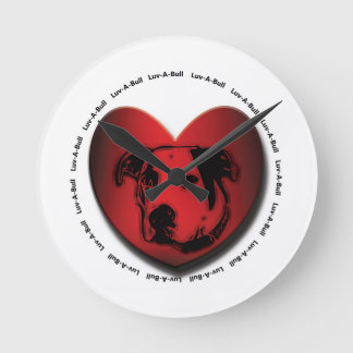 Luv-A-Bull American Bulldog Pit Bull Heart Round Clock