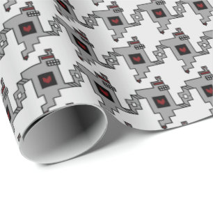 Luv Machine Robot Houndstooth Pattern Wrapping Paper