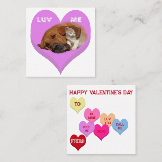 LUV ME Valentine's Critters Conversation Hearts Card (Front/Back)