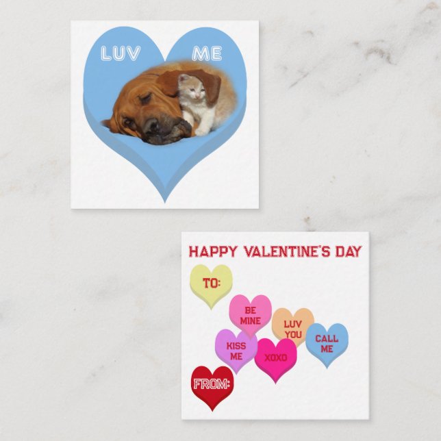 LUV ME Valentine's Critters Conversation Hearts Card (Front/Back)