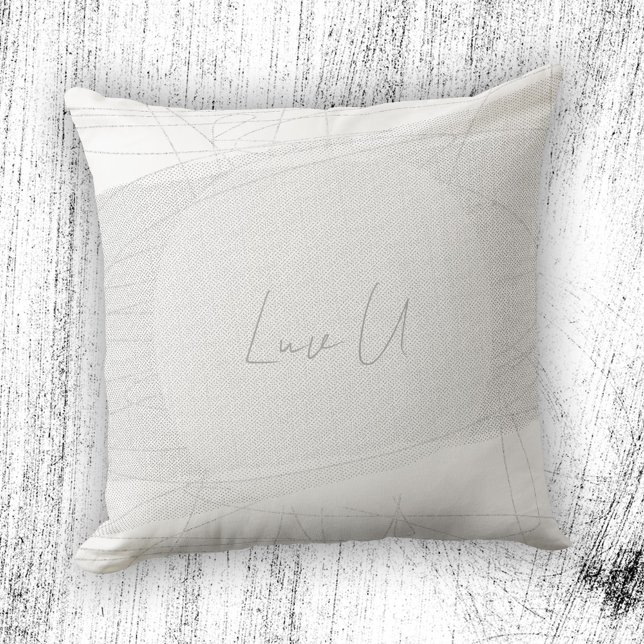 Luv U - White Trendy Modern Scribbled Lines Cushion (Luv U - White Trendy Modern Scribbled Lines Throw Pillow ©Susanne Sachers - Sunny Mind)