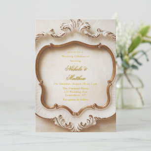 Lux Baroque Style White Gold Wedding Celebration Invitation