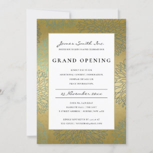 LUX BLUE GOLD DAHLIA FLORAL GRAND OPENING INVITE