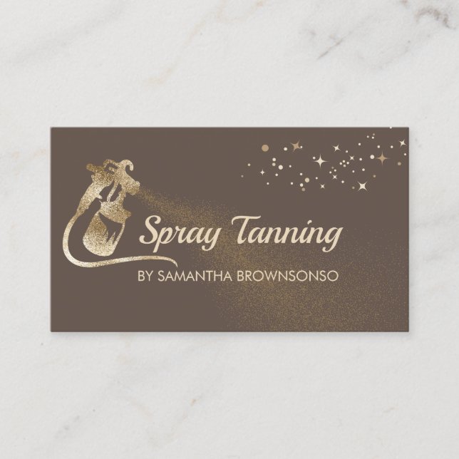 Lux Brown Gold Elegant Calligraphy Tan Spray Business Card (Front)