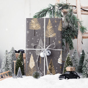 Lux Christmas Gold on Grey Wrapping Paper