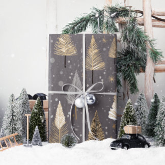 Lux Christmas Gold on Grey Wrapping Paper