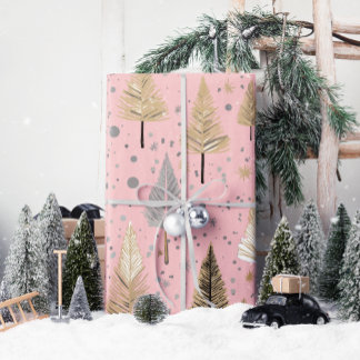 Lux Christmas Gold on Pink Wrapping Paper