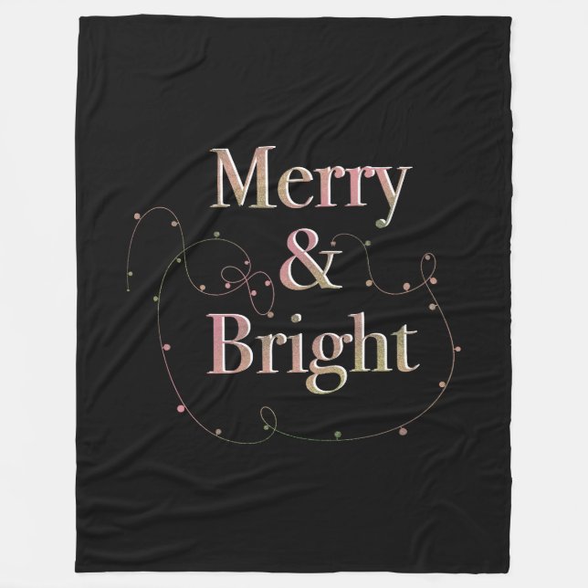 Lux Christmas Merry & Bright on Black Fleece Blanket (Front)