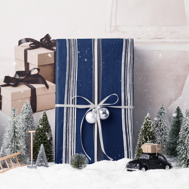 Lux Christmas White Stripes on Blue Wrapping Paper (Wrap your gifts in style with Lux Christmas White Stripes on Blue, adding charm to every present!)