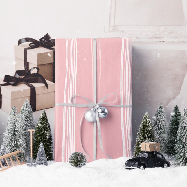 Lux Christmas White Stripes on Pink Wrapping Paper (Celebrate every occasion with our stunning Lux Christmas Pink wrapping paper!)