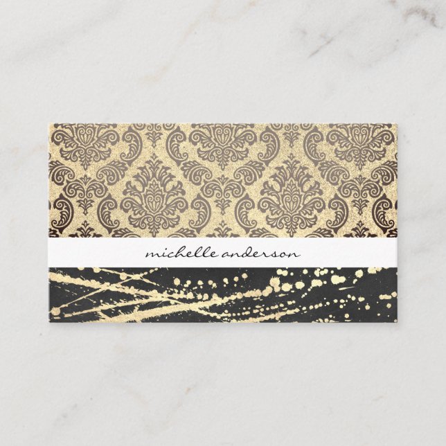 Lux Damask and Gold Expressive Business Card (Front)
