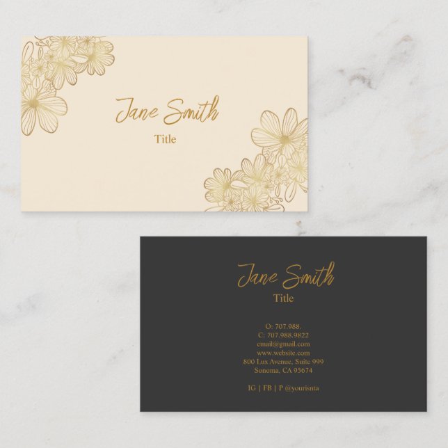Lux Elegant Gold Flower Business Card (Front/Back)
