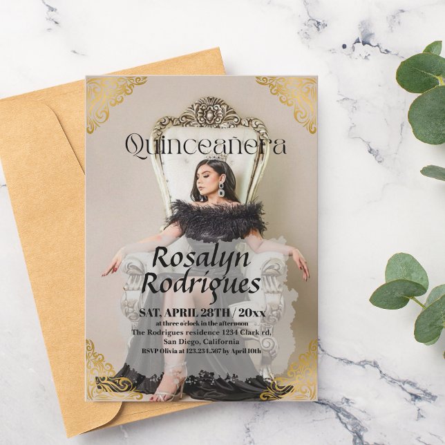 Lux Elegant Photo Quinceanera Gold Invitation (Creator Uploaded)