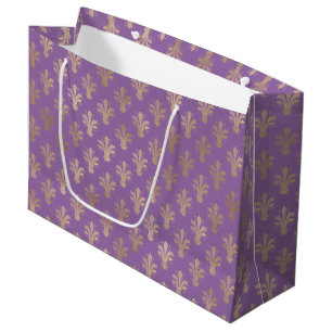 Lux Gold Fleur de Lis and Amethyst Large Gift Bag
