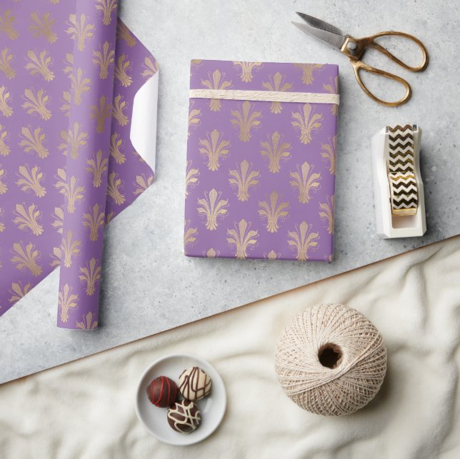 Lux Gold Fleur de Lis and Amethyst  Wrapping Paper (Crafts)