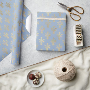 Lux Gold Fleur de Lis and Cerulean Blue  Wrapping Paper
