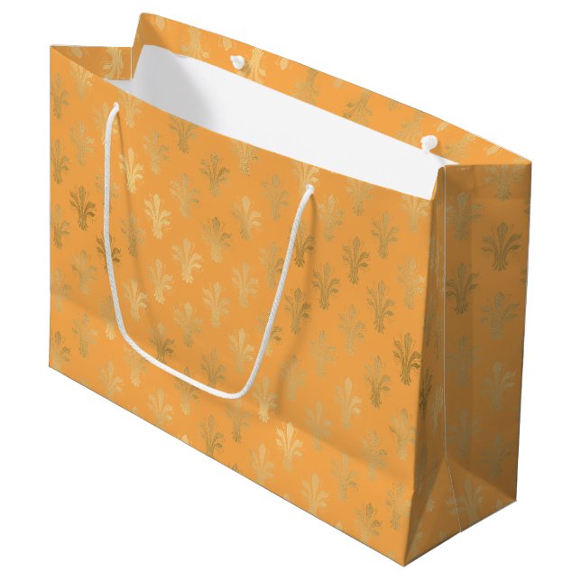 Lux Gold Fleur de Lis and Marigold  Large Gift Bag (Front Angled)