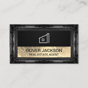 Lux Gold Foil Black Mesh Antique Frame Business Card