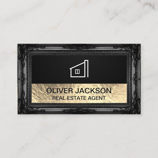 Lux Gold Foil Black Mesh | Antique Frame Business Card (Front)