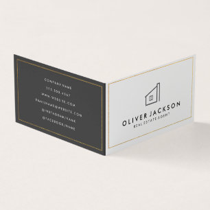 Lux Gold Foil Real Estate White Grey Business Card