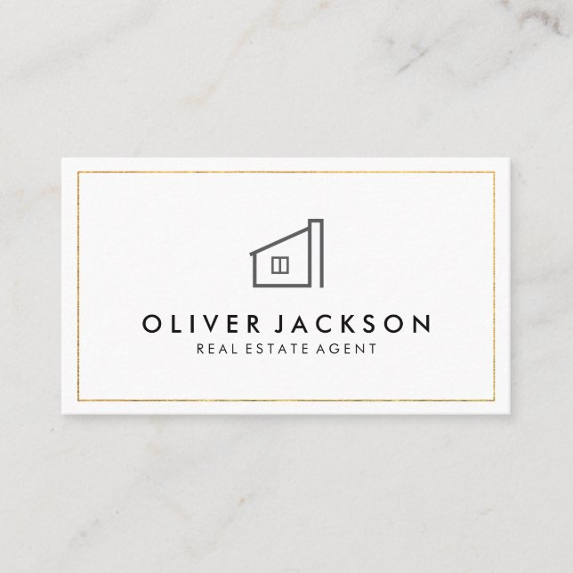 Lux Gold Foil Real Estate White Grey Business Card (Front)
