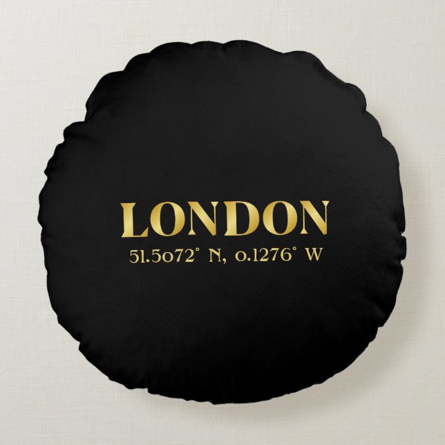 Lux Gold London Latitude & Longitude  Round Cushion (Front)