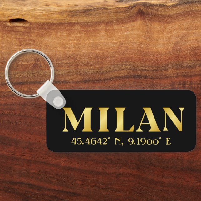Lux Gold Milan Latitude & Longitude Black  Key Ring (Back)