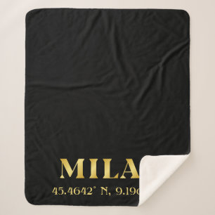 Lux Gold Milan Latitude & Longitude Black Sherpa Blanket