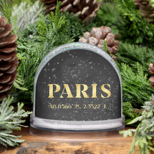 Lux Gold Paris Latitude & Longitude Snowglobe