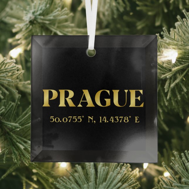 Lux Gold Prague Latitude & Longitude   Glass Tree Decoration (Insitu)