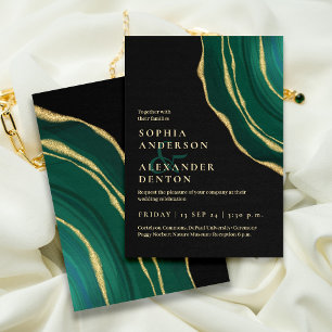 Lux green agate dark wedding invitation