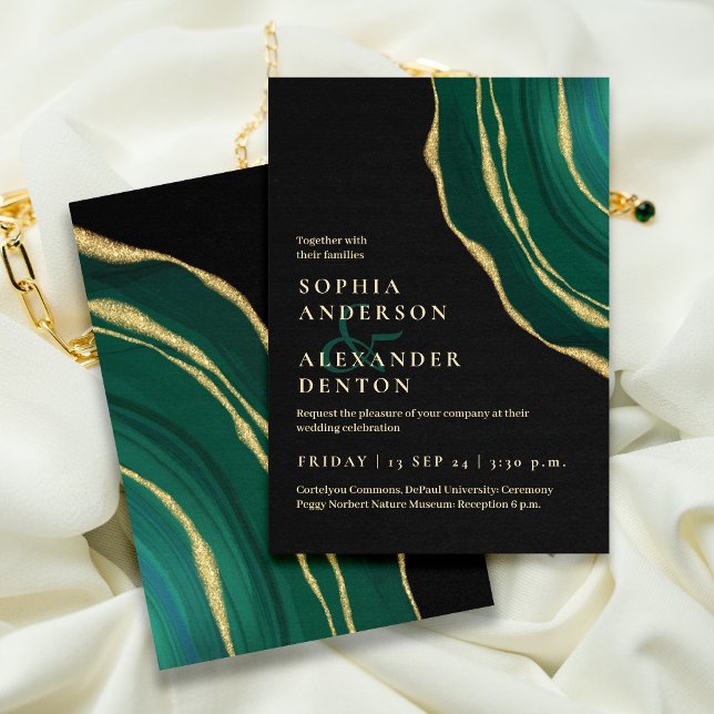 Lux green agate dark wedding invitation (Creator Uploaded)