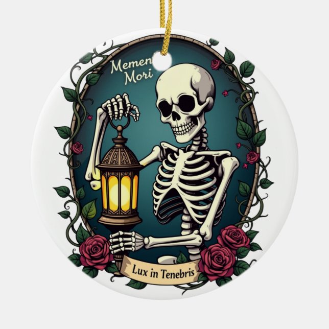 Lux in Tenebris Skeleton Lantern Ornament (Front)