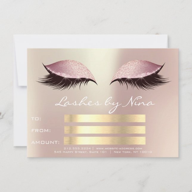 Lux Lashes Pink Rose Gold Makeup Certificate Gift1 (Front)