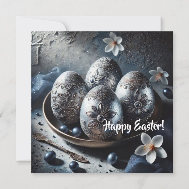 Lux navy and silver rustic eggs greeting card (Front)