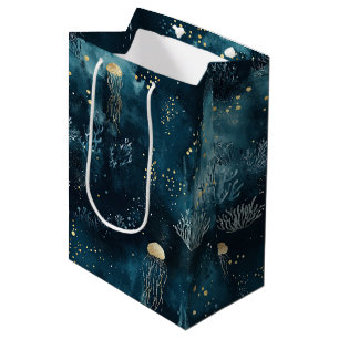 Lux Ocean Jellyfish & Coral Gold Pattern (1) Medium Gift Bag