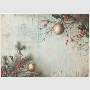 Lux Opulent Christmas greenery and gold baubles Tissue Paper