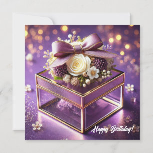 Lux purple glass floral gift gold chiffon bow holiday card