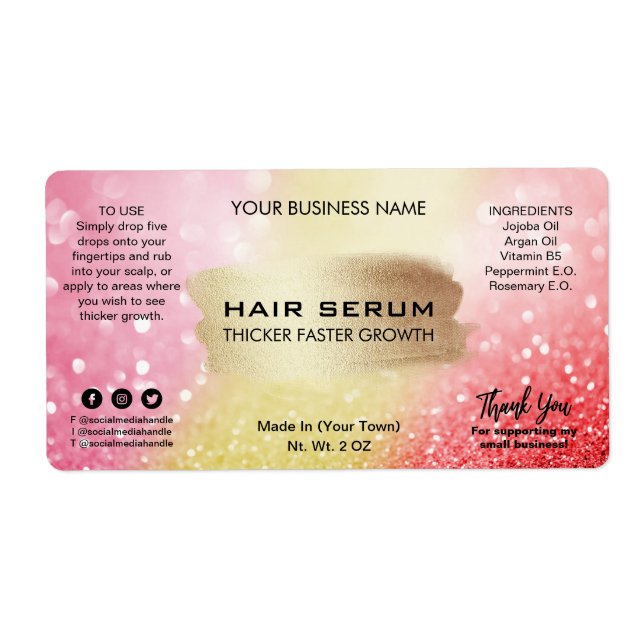 Lux Shimmer Pink Gold Red Hair Serum Labels (Front)