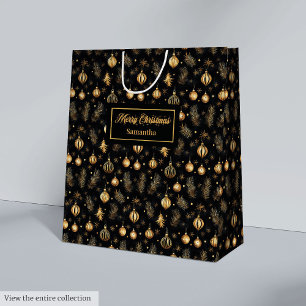 Lux watercolor black and gold custom name wrap medium gift bag