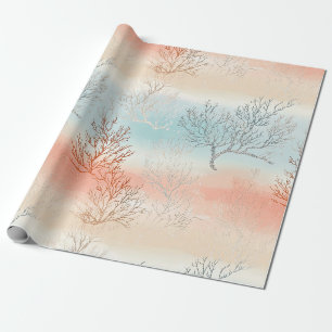 Lux Watercolor Coastal Coral & Ocean Waves (1) Wrapping Paper