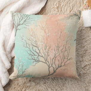 Lux Watercolor Coastal Coral & Ocean Waves (2) Cushion