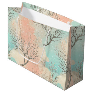 Lux Watercolor Coastal Coral & Ocean Waves (2) Large Gift Bag