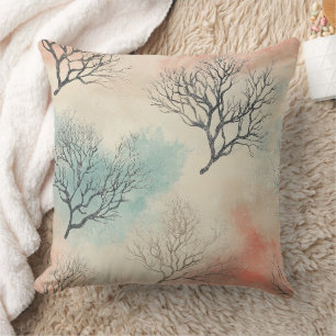 Lux Watercolor Coastal Coral & Ocean Waves (5) Cushion