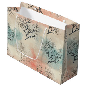 Lux Watercolor Coastal Coral & Ocean Waves (5) Large Gift Bag
