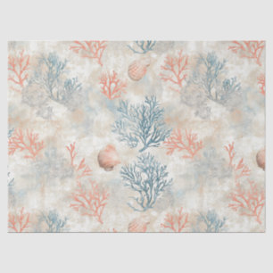 Lux Watercolor Coastal Coral & Ocean Waves (6) Tissue Paper